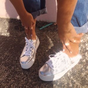 Betsey Johnson Metallic Silver Platforms